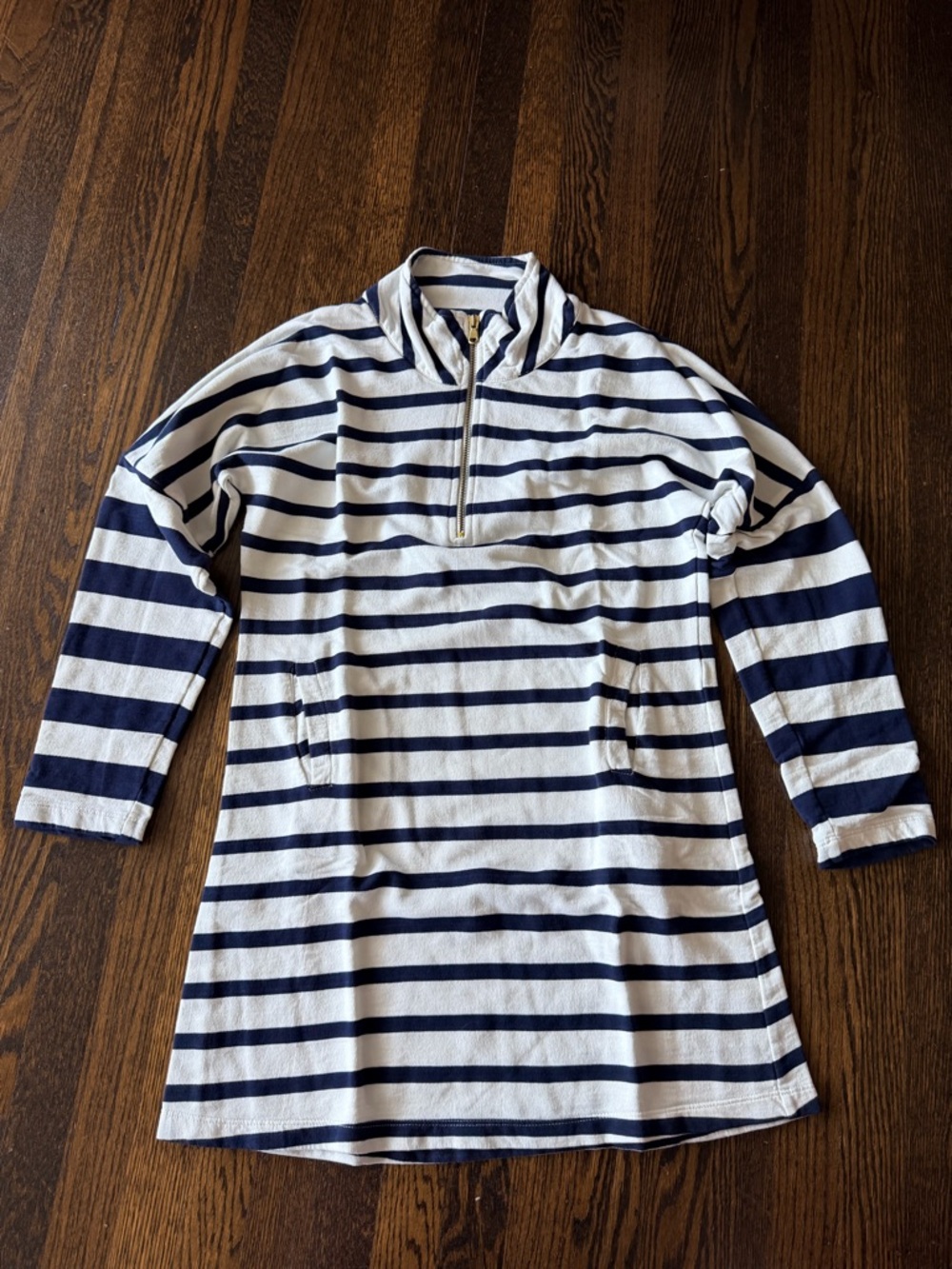 Addison Bay Navy and White Striped Half-Zip Top xs